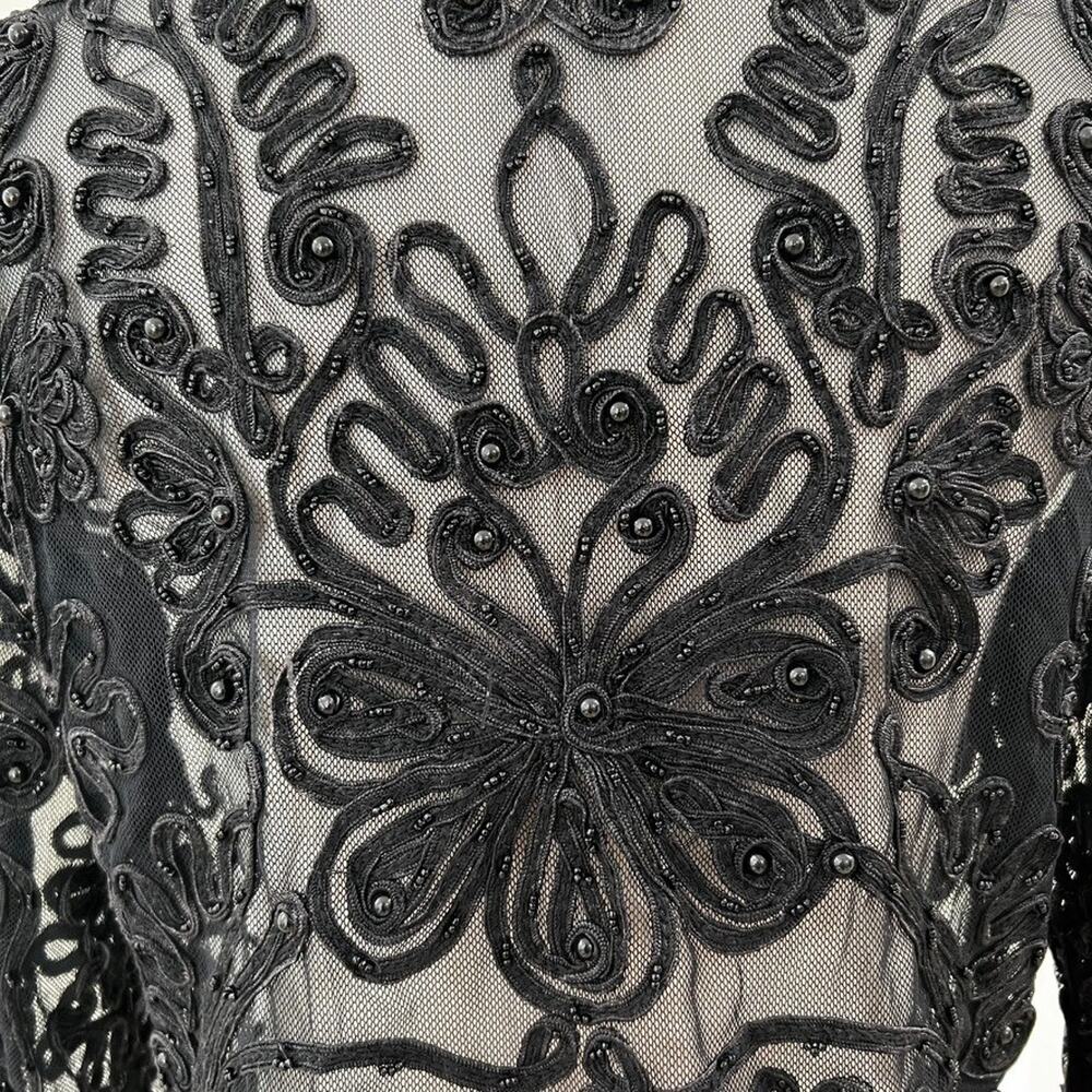 Vintage Cache (L) Statement Button Up Top Goth Drama Glam Mob Wife Couture Bead - Picture 3 of 12